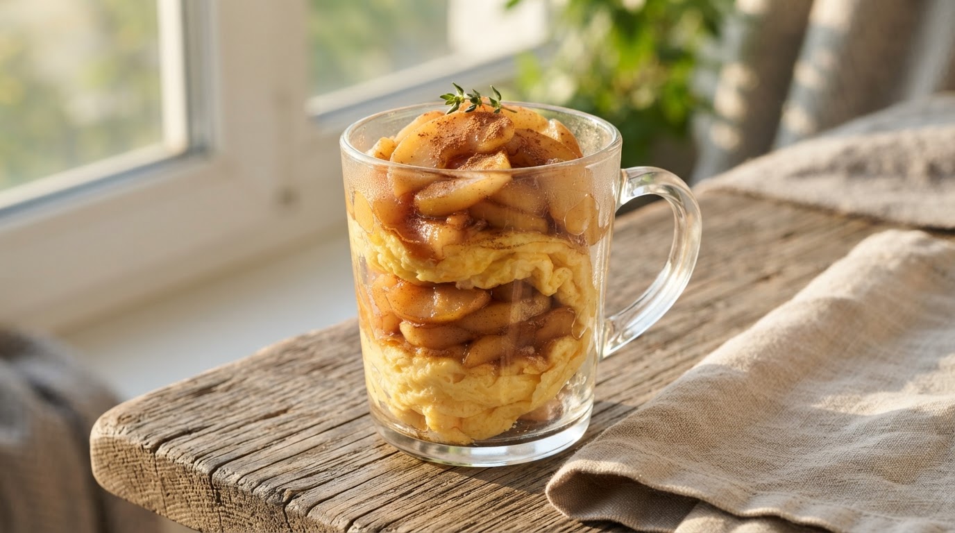 Острый омлет с карамелизованным яблоком и корицей