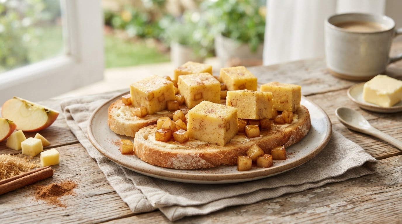 Пряная полента с карамелизованным яблоком и корицей