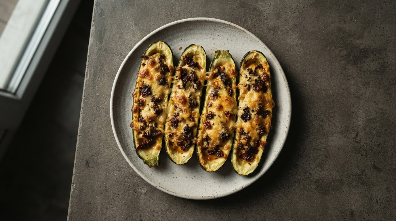 Мини-лодочки из кабачка с сыром и вялеными томатами