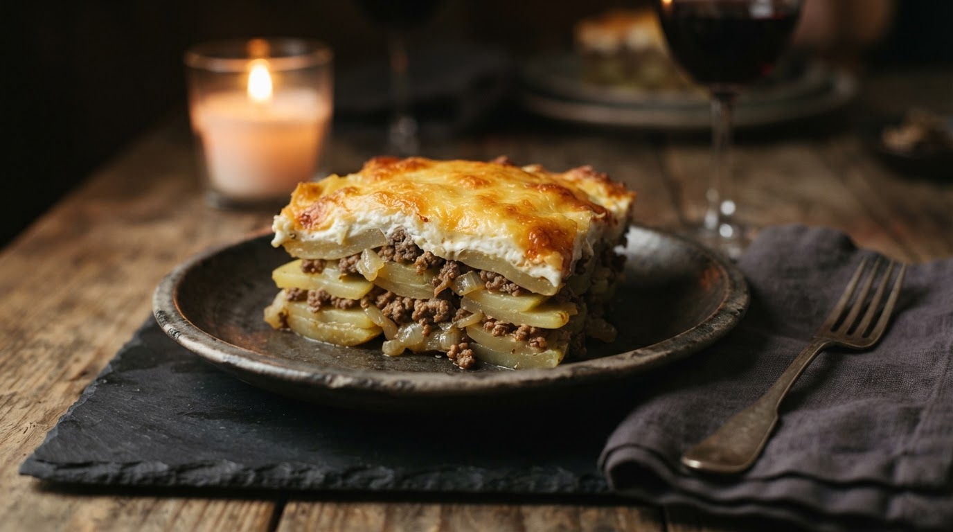 Картофельная запеканка с мясным фаршем и сырной корочкой