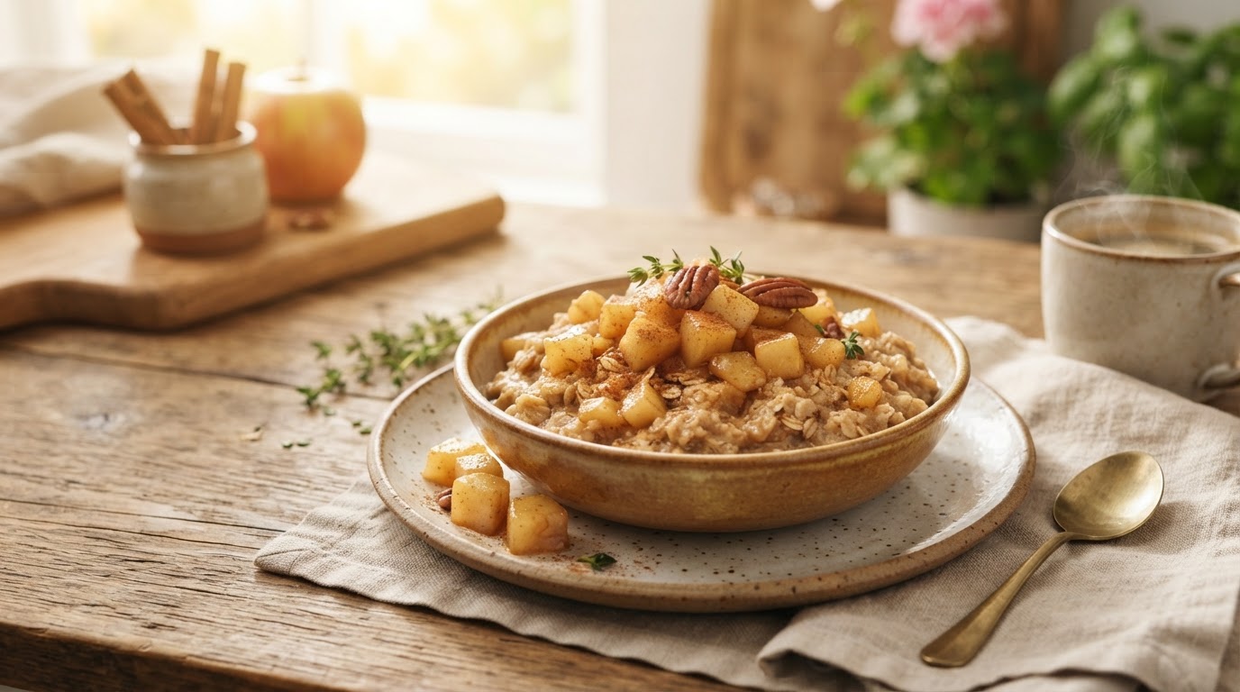 Пряная овсянка с карамелизированным яблоком и корицей