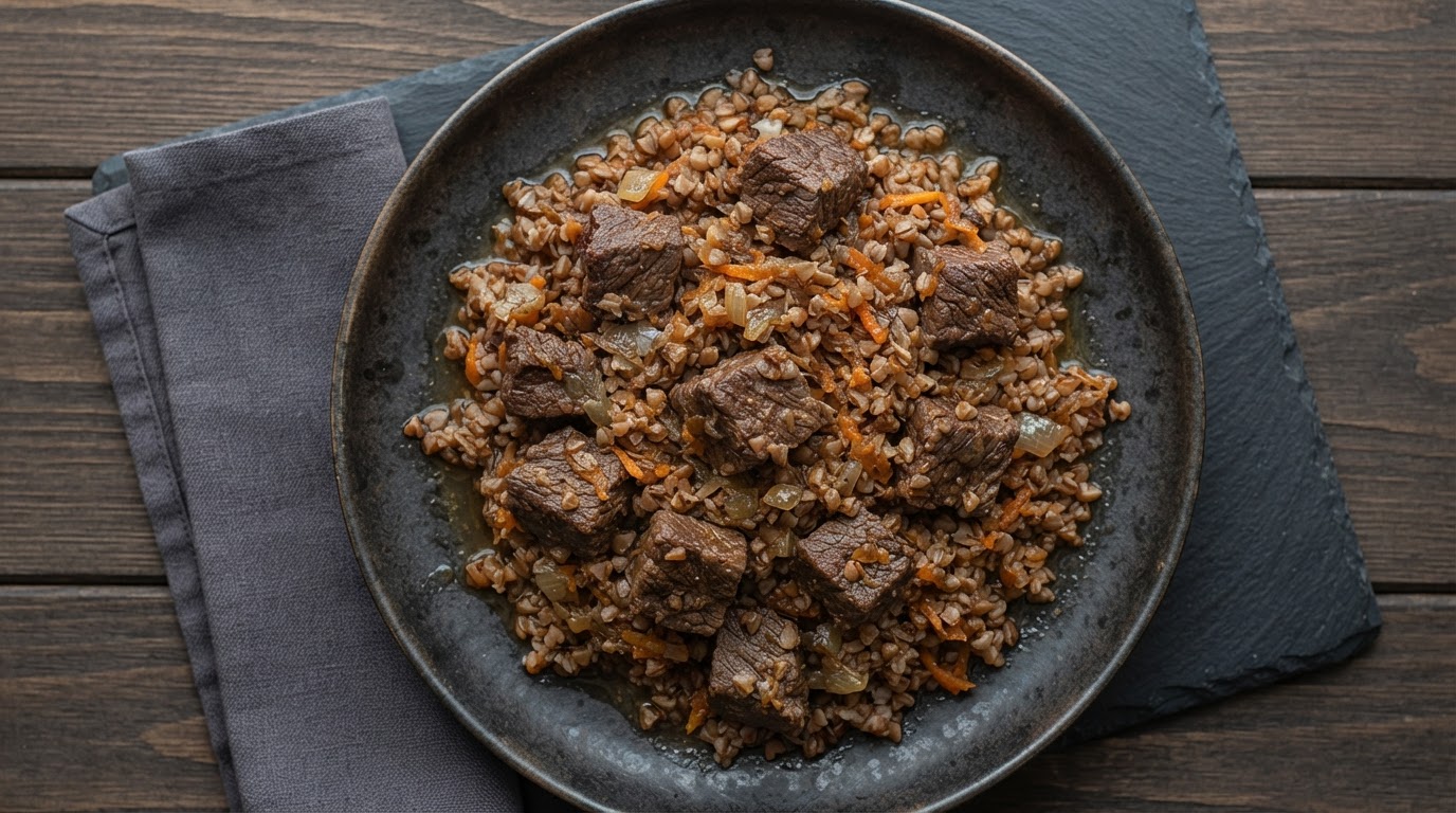 Томленая говядина с гречкой по-купечески