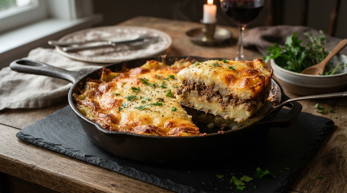Картофельная запеканка с мясным фаршем и сырной корочкой
