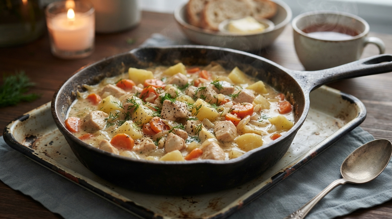 Сливочное рагу из куриного филе с картофелем и морковью