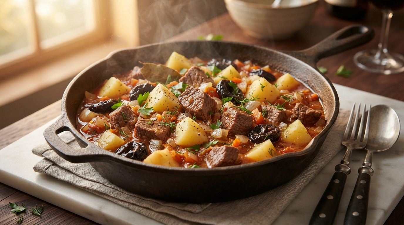 Рагу из говядины с картофелем и черносливом