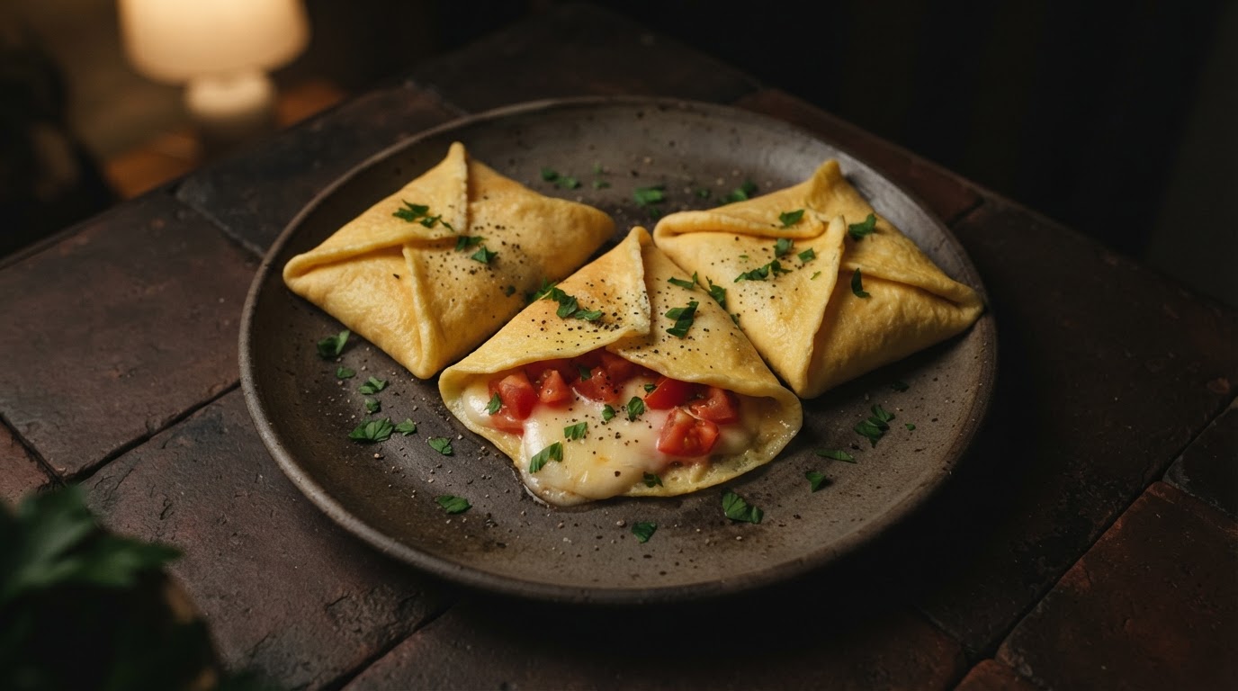 Яичный блинчик с сыром и помидором