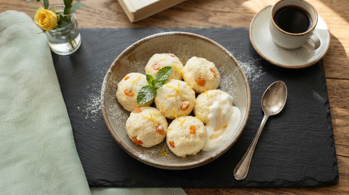 Паровые творожные кнели с лимонной цедрой и курагой