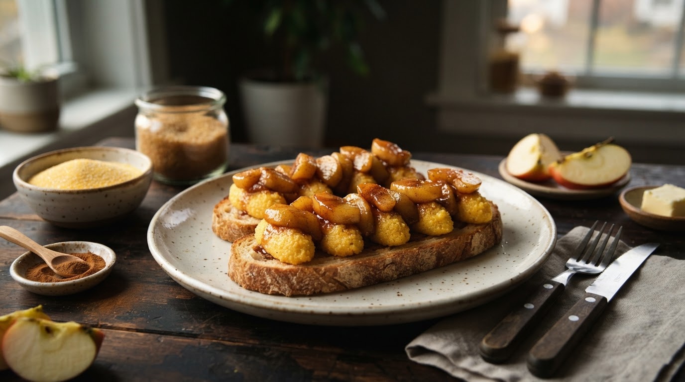 Пряная полента с карамелизованным яблоком и корицей