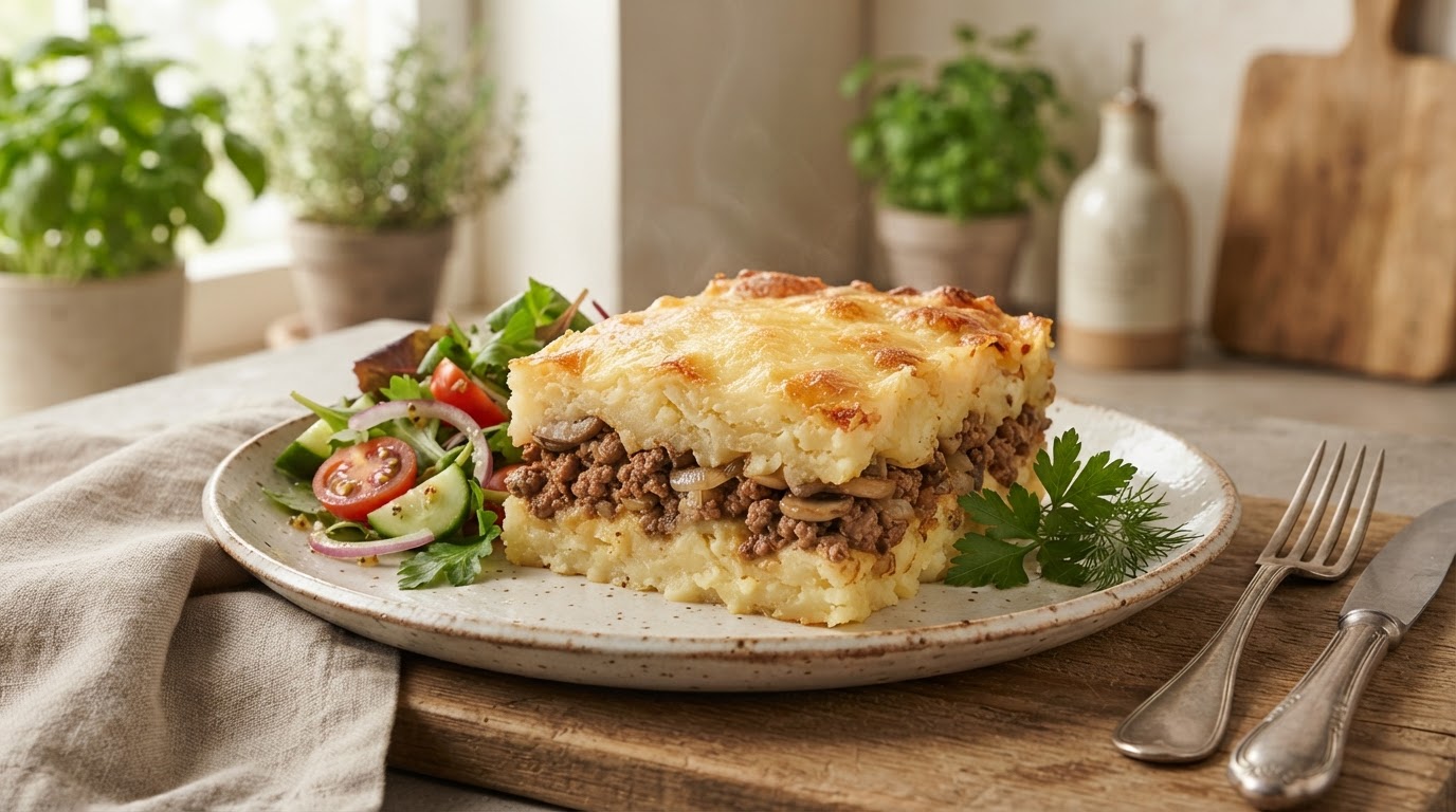 Картофельная запеканка «Сытный хутор» с фаршем и грибами