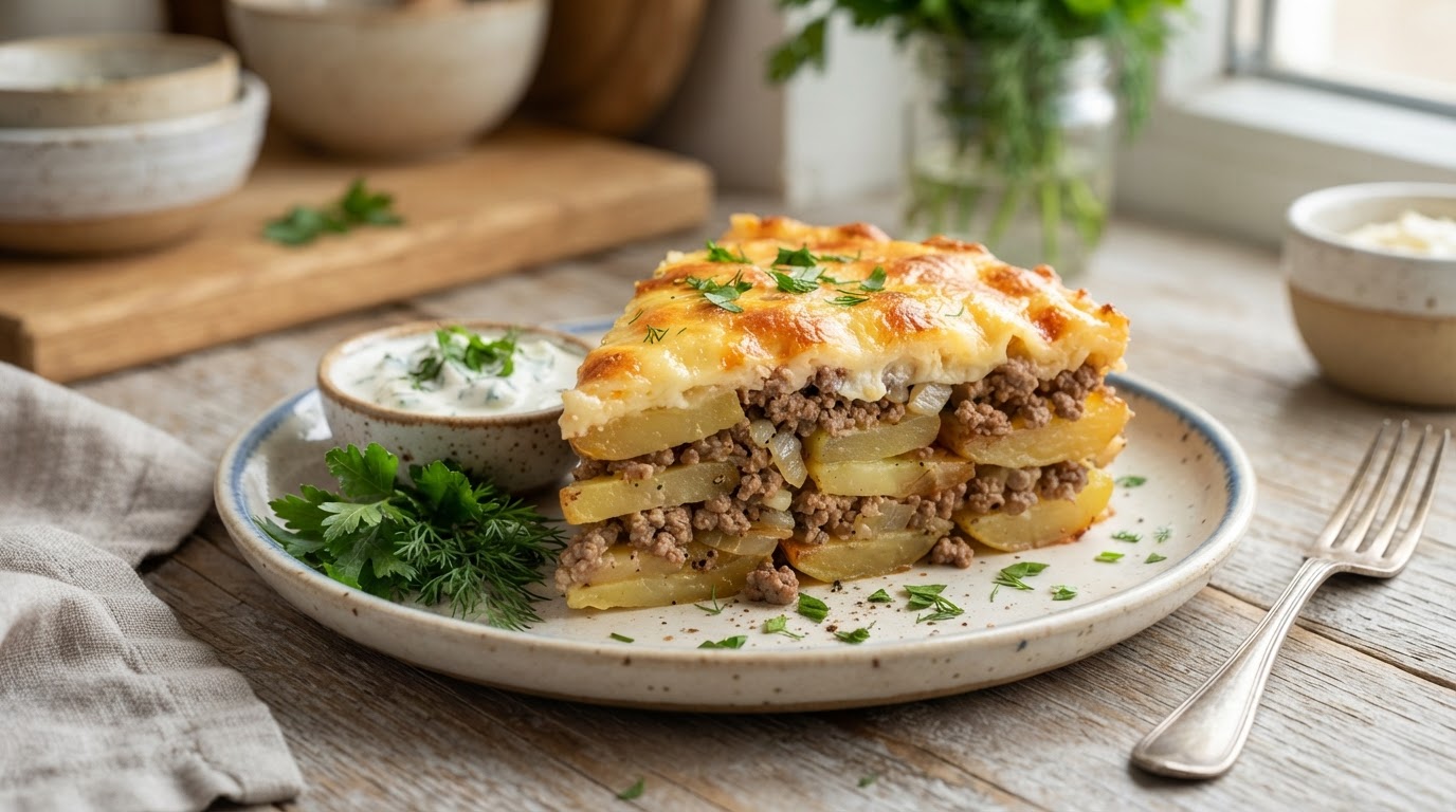 Картофельная запеканка «Деревенский уют» с фаршем и сырной корочкой