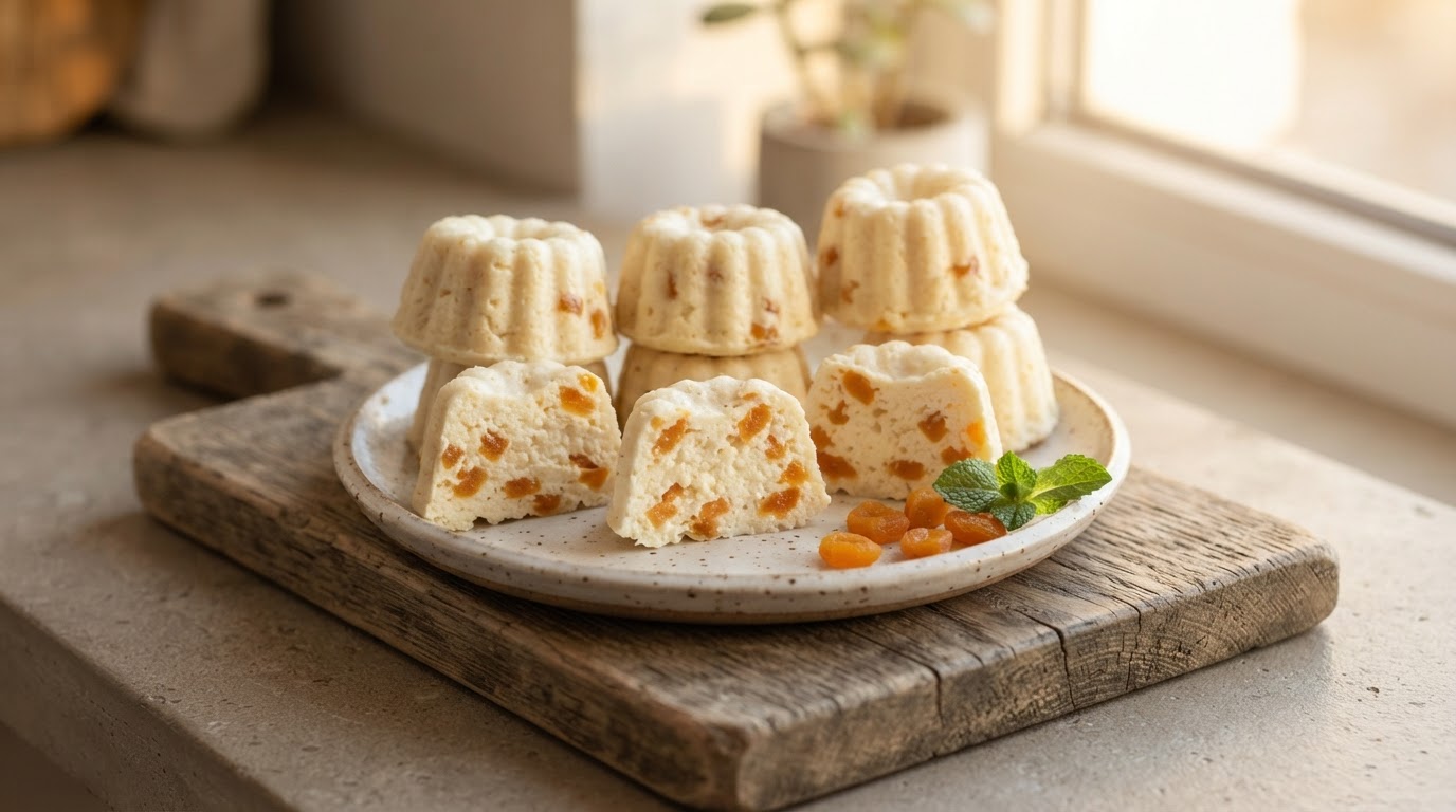 Паровые творожные мини-кексы с курагой