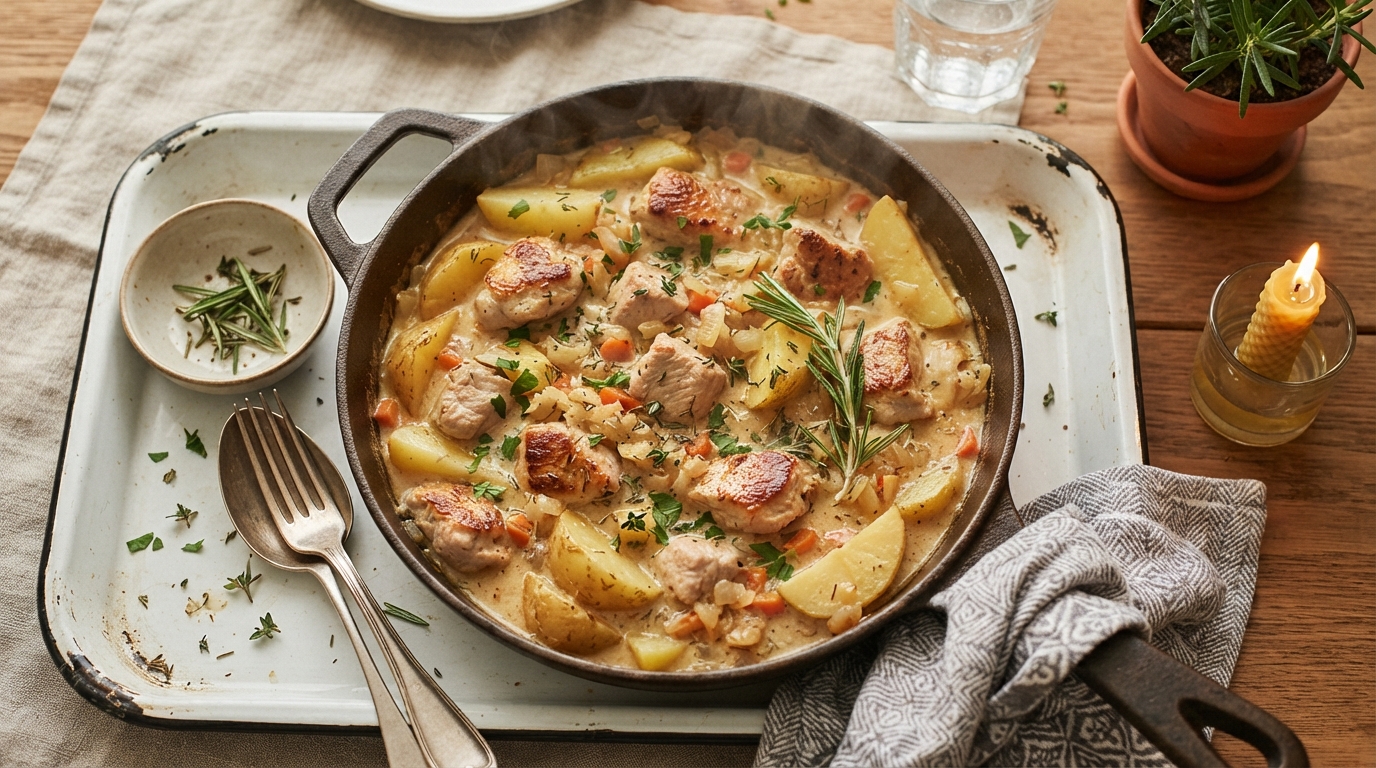 Сливочное рагу из индейки с картофелем и розмарином
