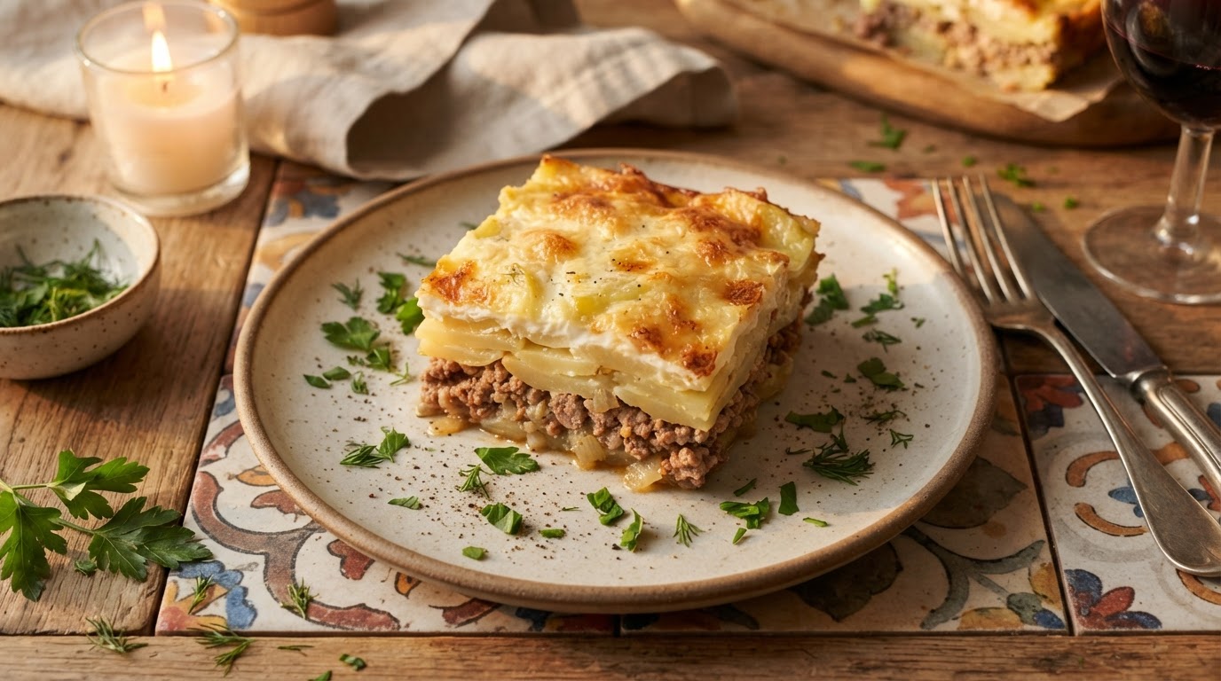 Картофельная запеканка с фаршем и сырной корочкой