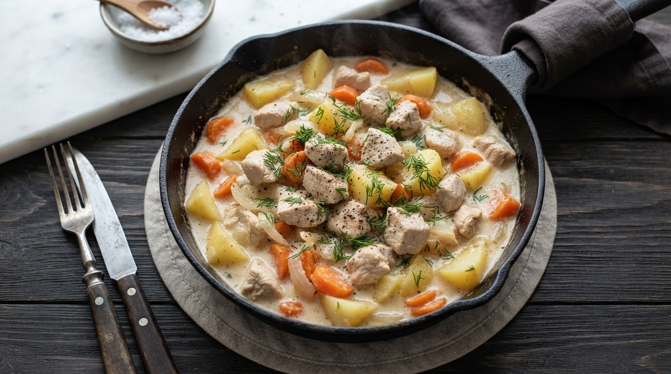 Сливочное рагу из индейки с картофелем и морковью