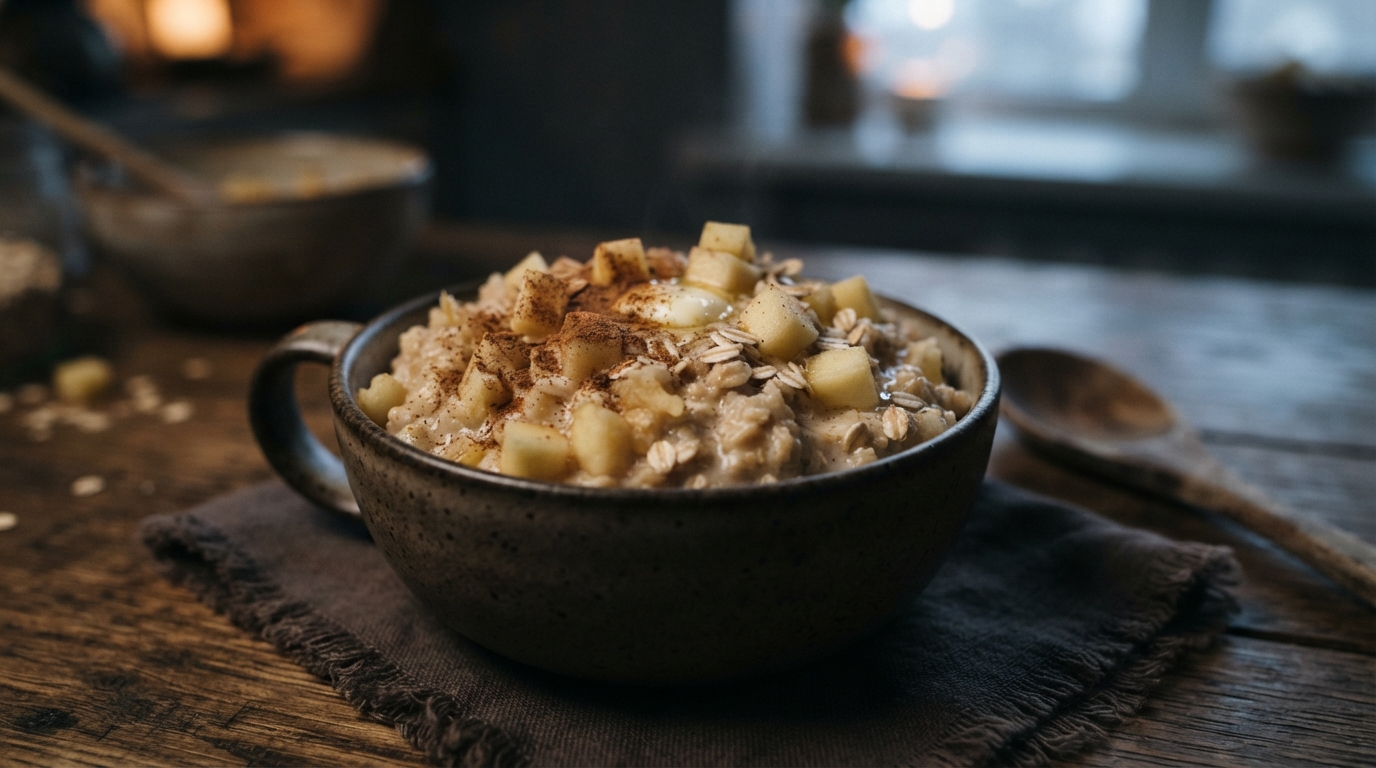 Молочная овсяная каша с яблоком и корицей