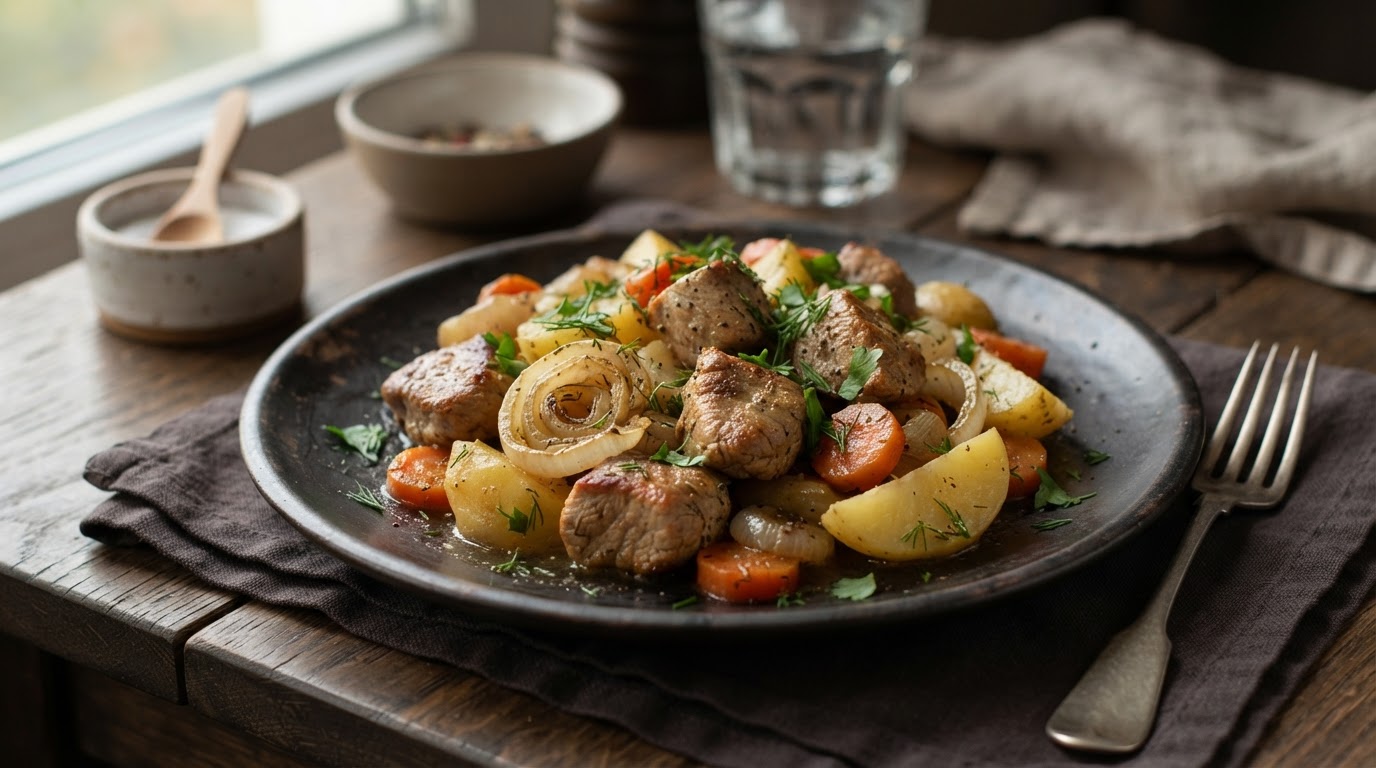 Свинина по-деревенски с картофелем в мультиварке