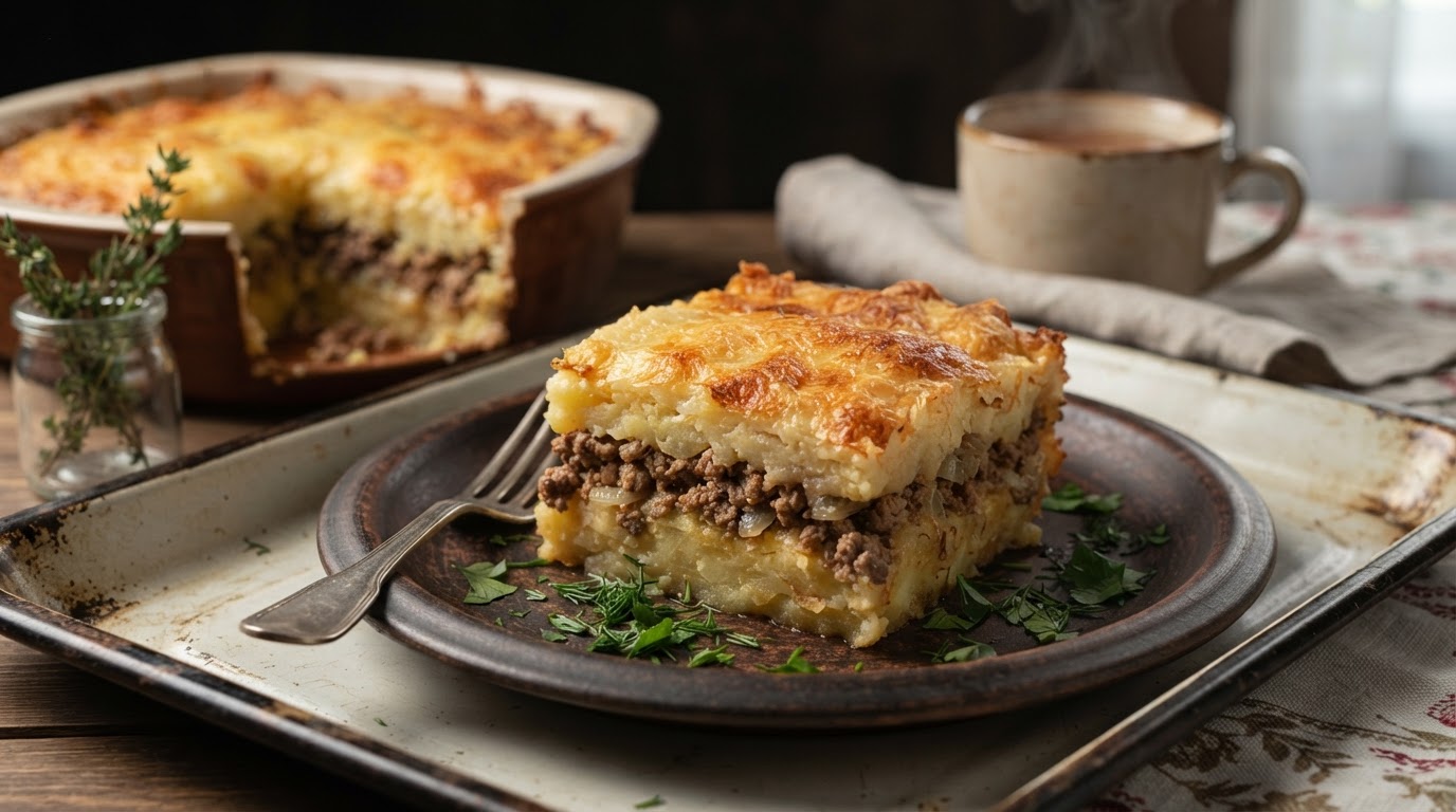 Картофельная запеканка с мясным фаршем и сырной корочкой