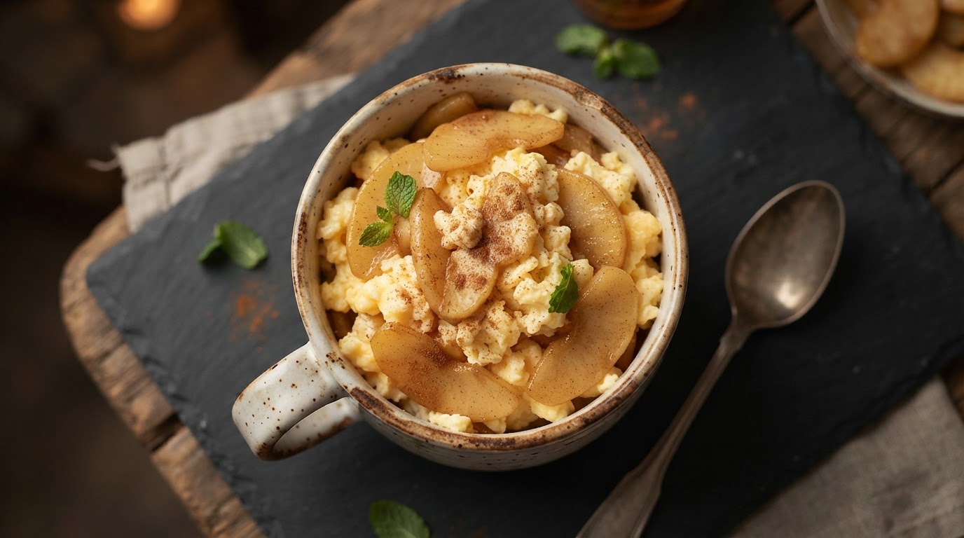 Яичница-болтунья с карамелизованным яблоком и корицей