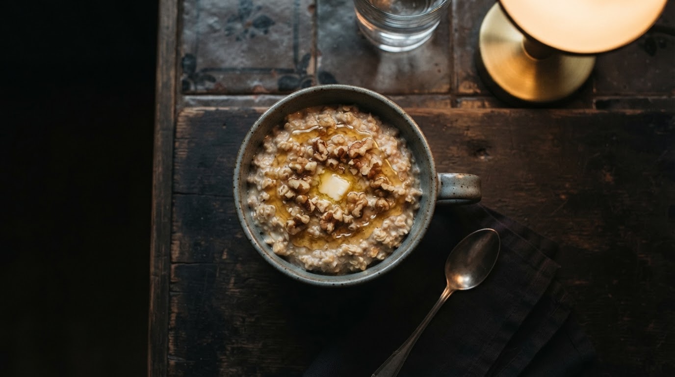 Молочная овсянка с медом и грецким орехом