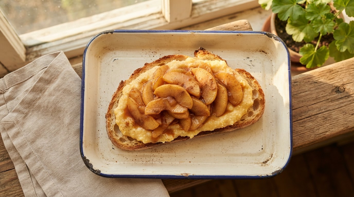 Пряная полента с карамелизованным яблоком и корицей