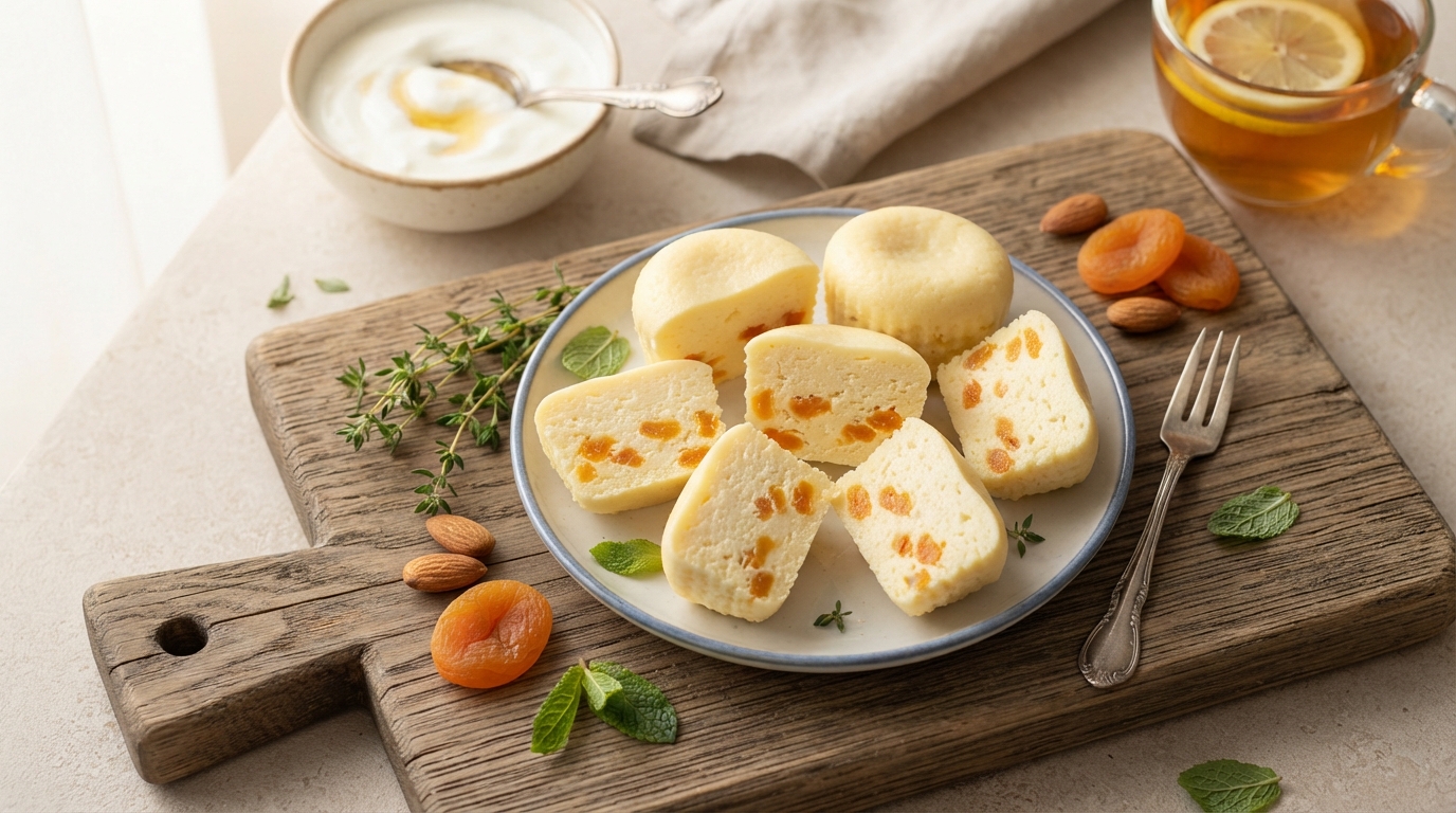 Паровые творожные мини-кексы с курагой