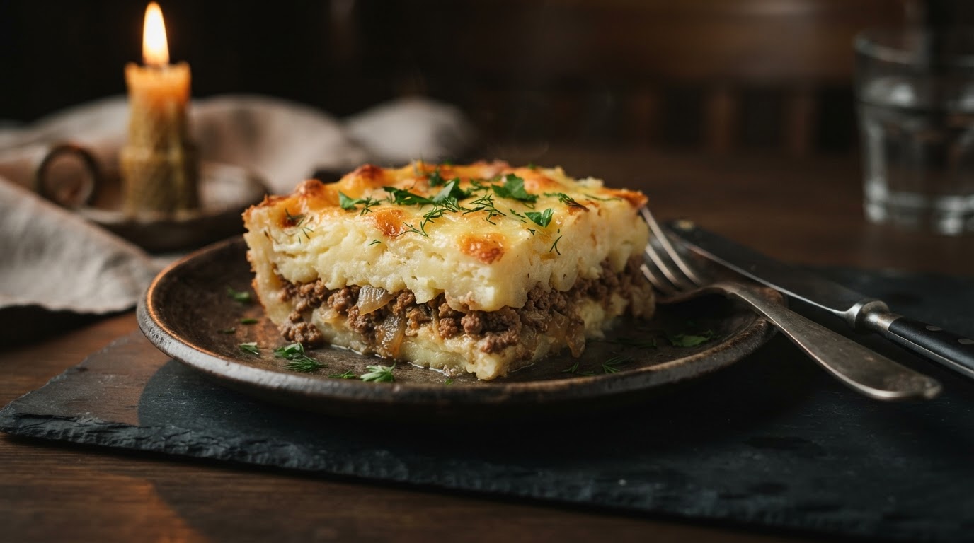 Картофельная запеканка с мясным фаршем и сырной корочкой