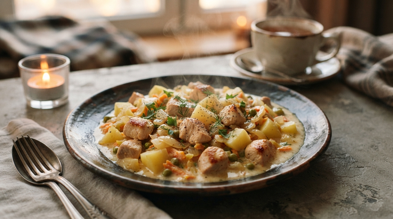 Сливочное рагу с куриным филе и картофелем