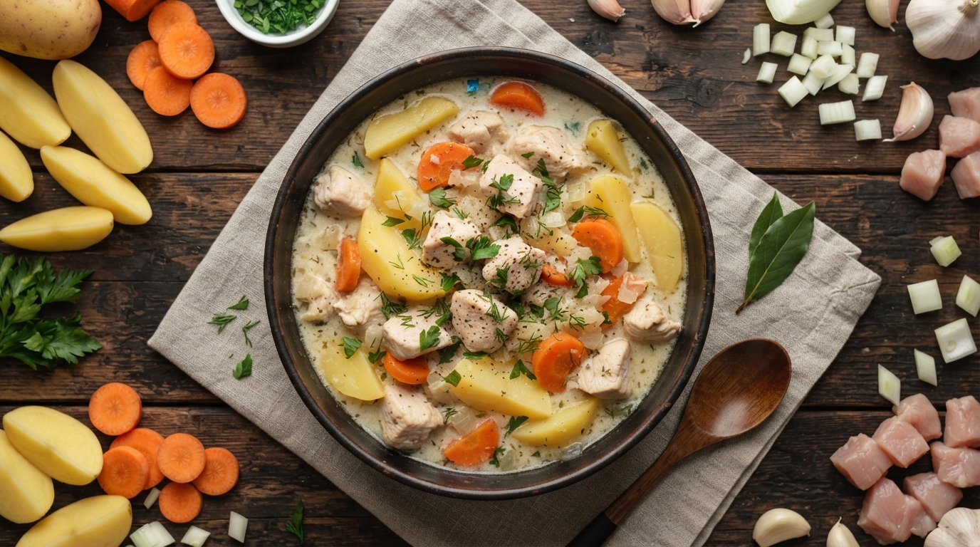 Сливочное рагу из куриного филе с картофелем и морковью