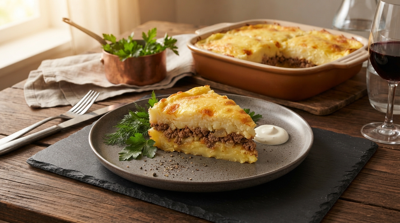 Картофельная запеканка с мясным фаршем и сырной корочкой