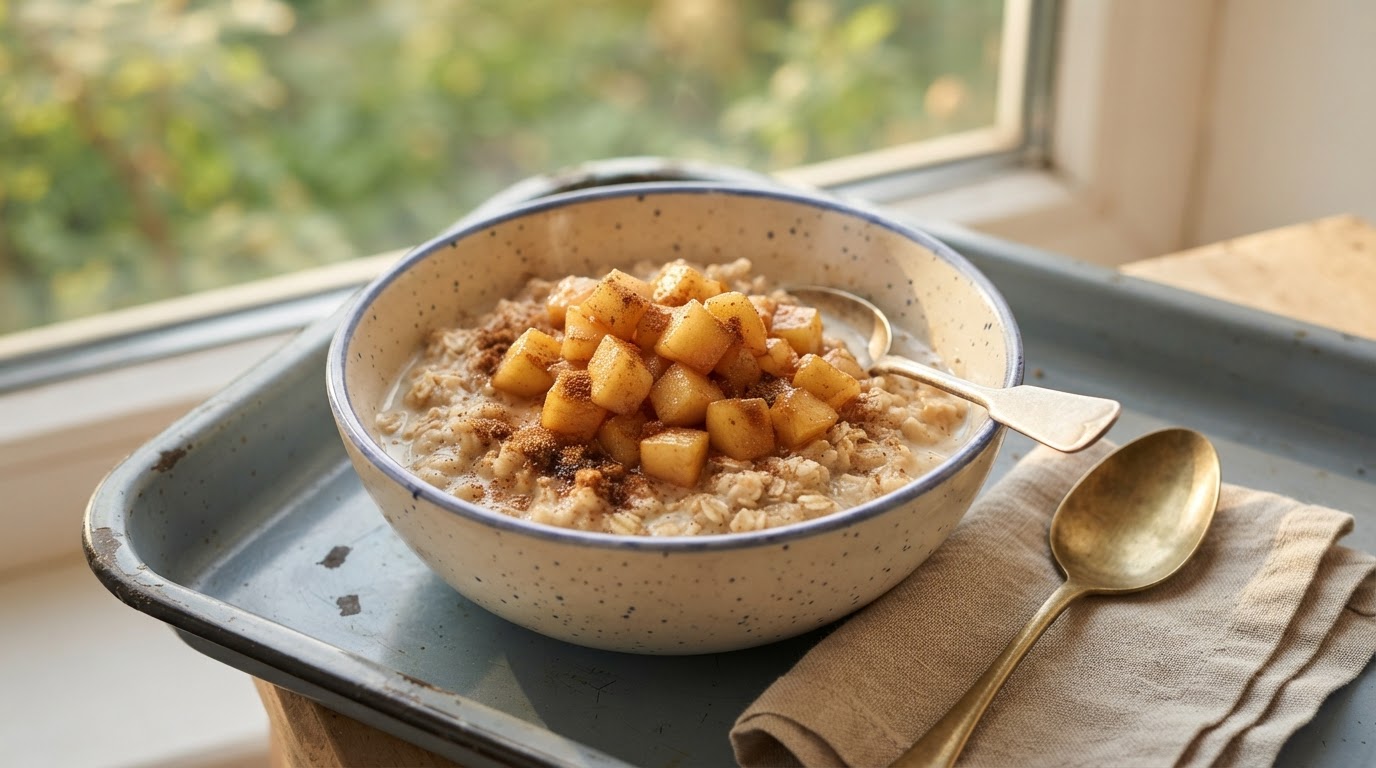 Пряная овсянка с карамелизированным яблоком и корицей