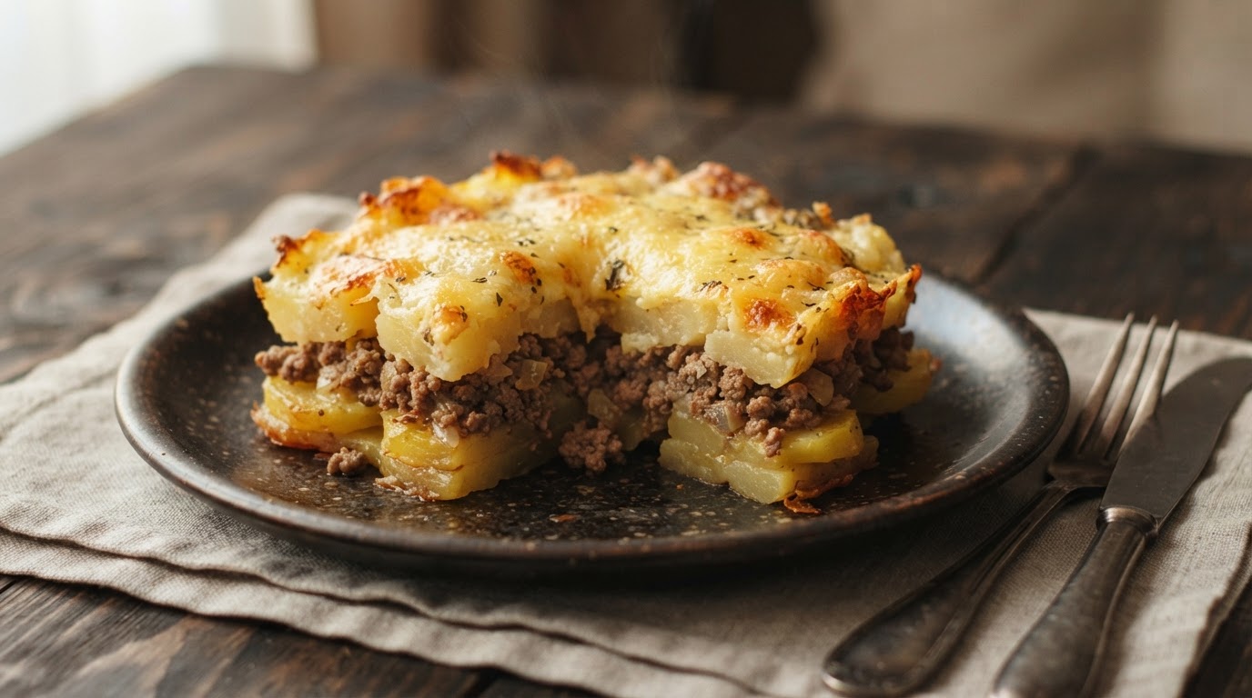 Картофельная запеканка с мясным фаршем и сырной корочкой
