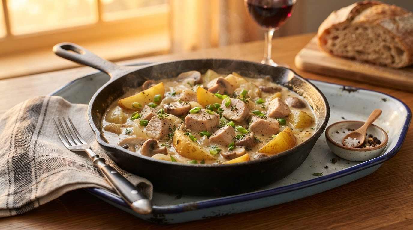 Сливочное рагу из индейки с картофелем и грибами