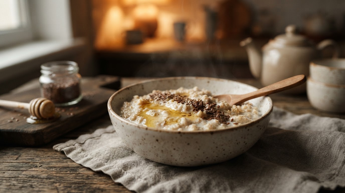 Молочная овсянка с медом и семенами льна