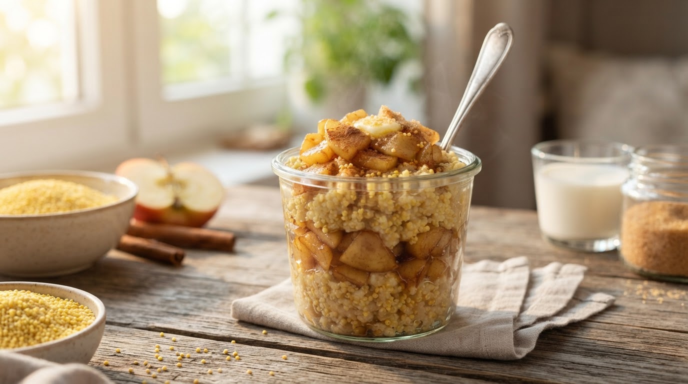 Пряная пшенная каша с карамелизированным яблоком и корицей