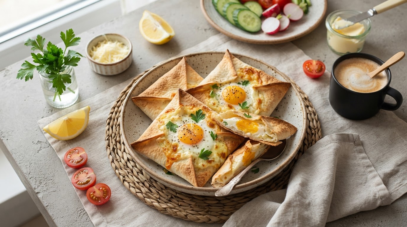 Запеченные сырные лодочки из лаваша с яйцом