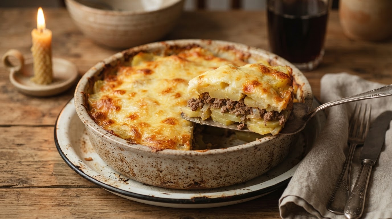 Картофельная запеканка с мясным фаршем и сырной корочкой