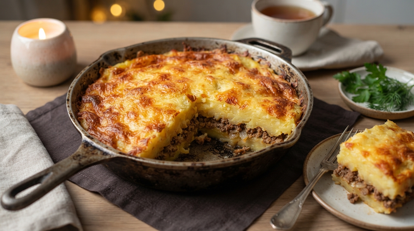 Картофельная запеканка с мясным фаршем и сырной корочкой