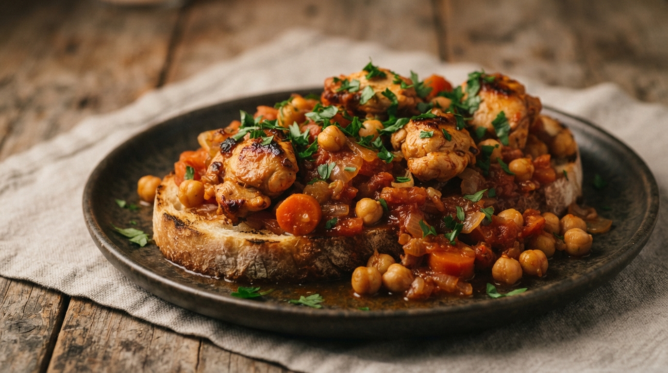 Томленая курица с нутом и овощами по-домашнему