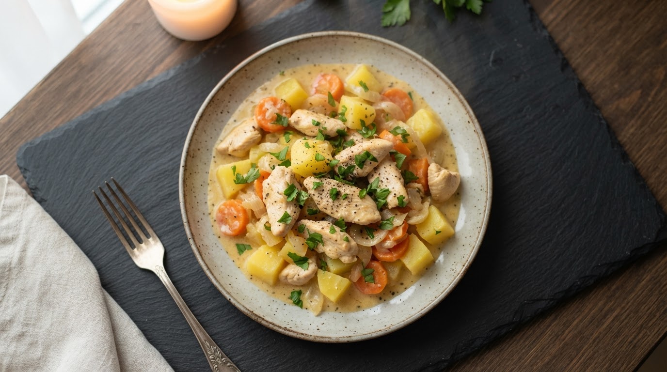 Сливочное рагу из курицы с картофелем и морковью