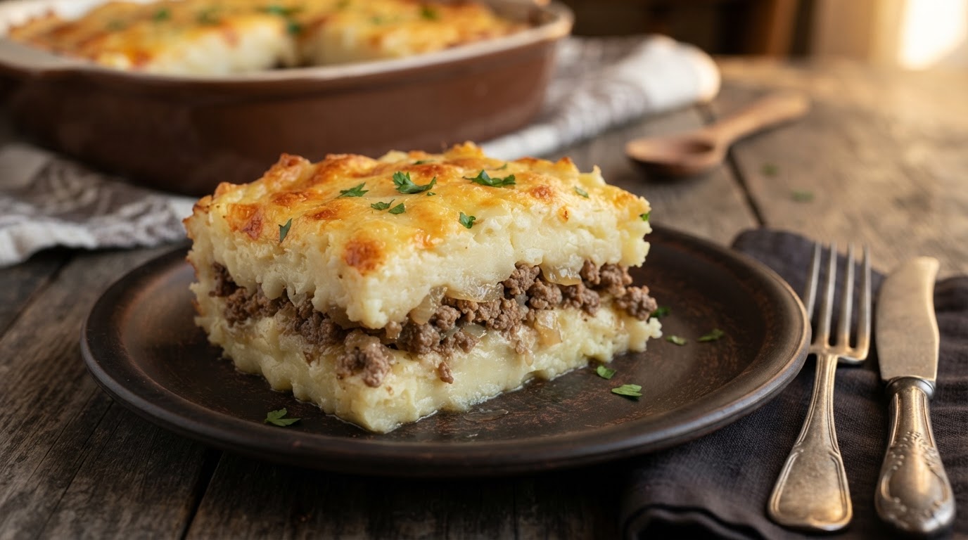 Картофельная запеканка с мясным фаршем и сырной корочкой