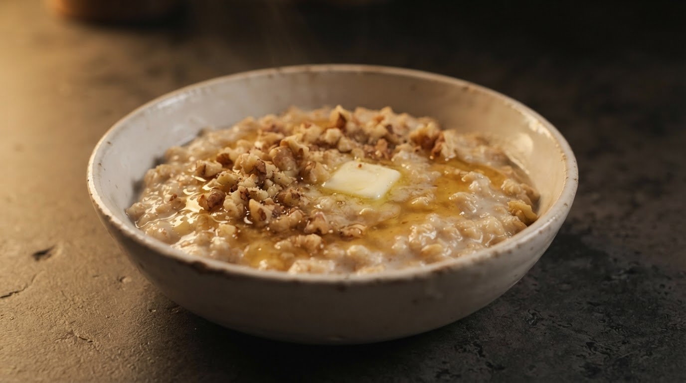 Молочная овсянка с медом и грецким орехом
