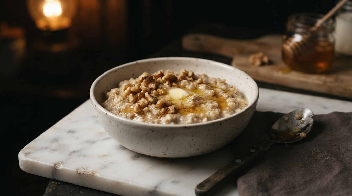 Молочная овсянка с медом и грецким орехом