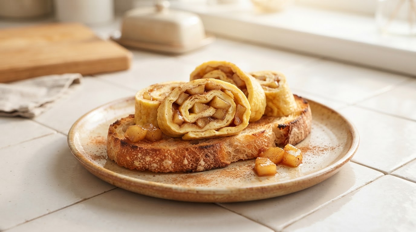 Омлет-рулет с карамелизованными яблоками и корицей