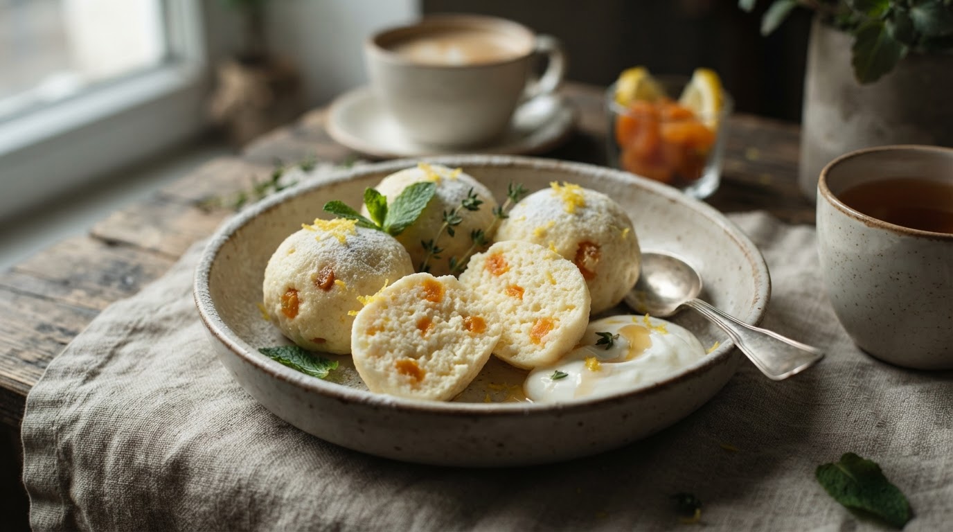 Паровые творожные кнели с лимонной цедрой и курагой