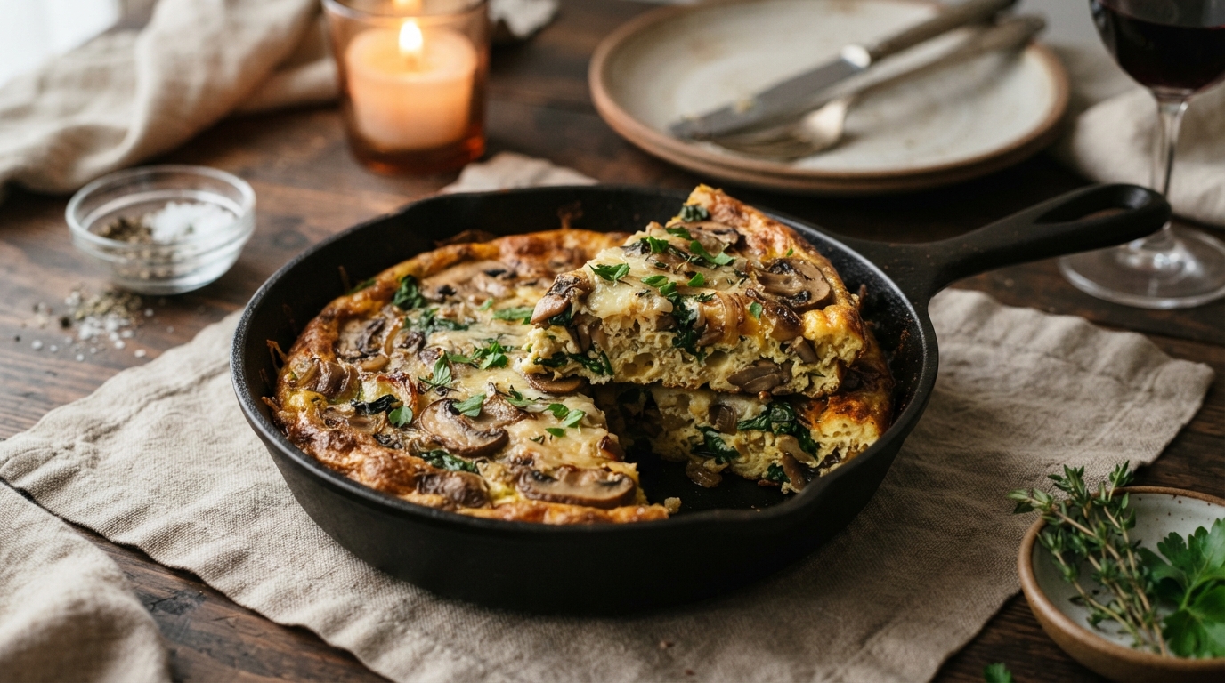 Фриттата «Лесная поляна» с грибами и шпинатом
