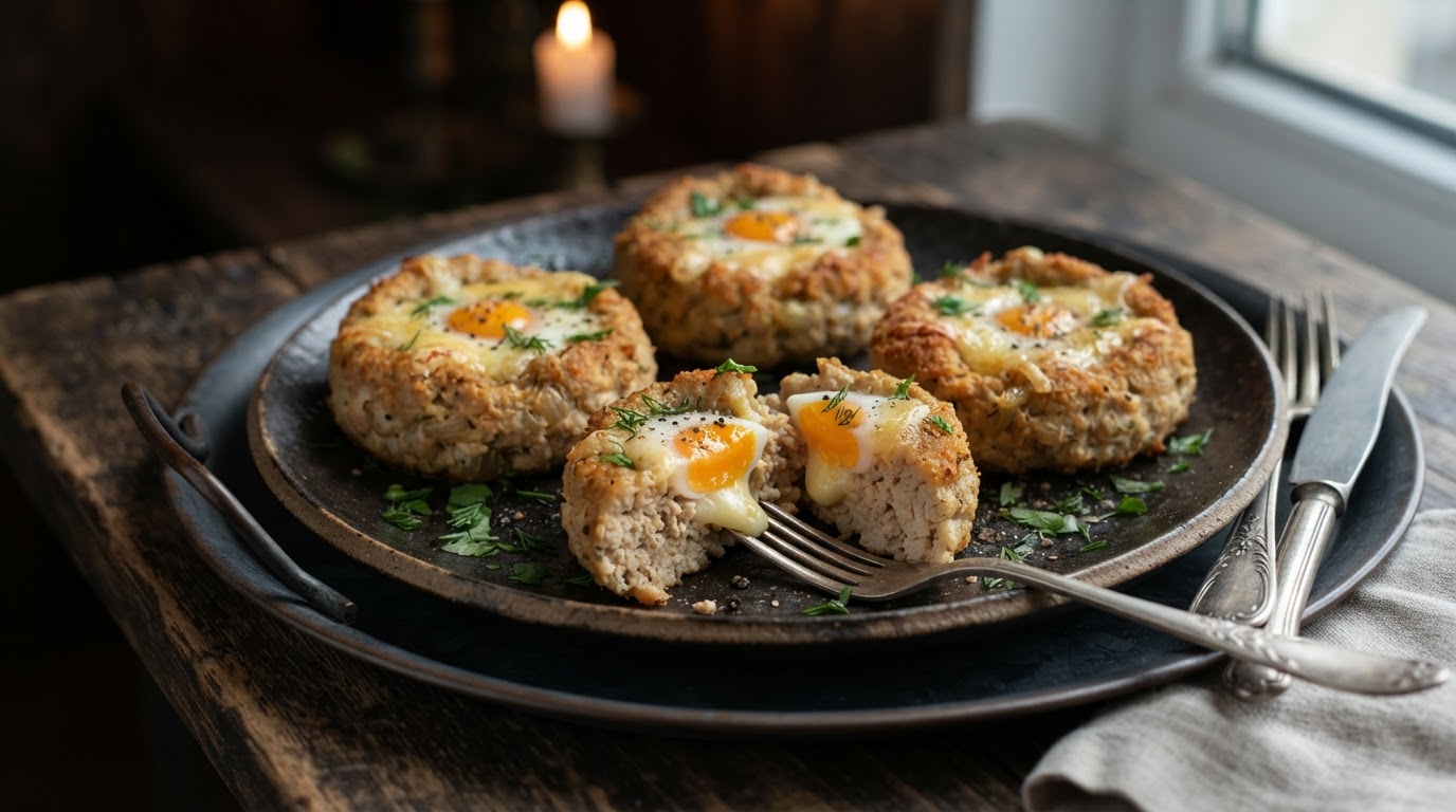 Куриные «гнезда» с перепелиным яйцом и сыром