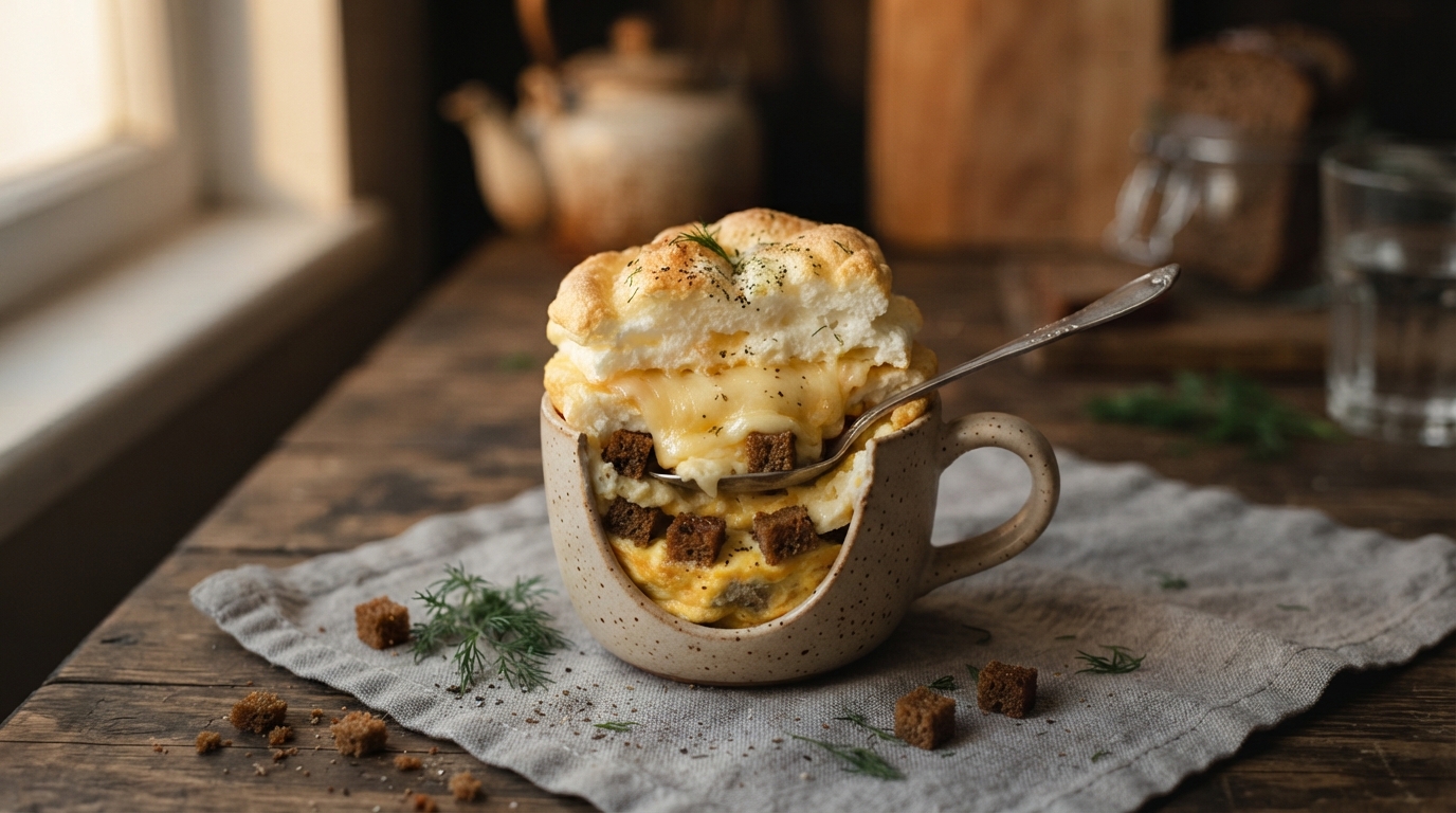 Яичные «облака» с сыром и сухариками