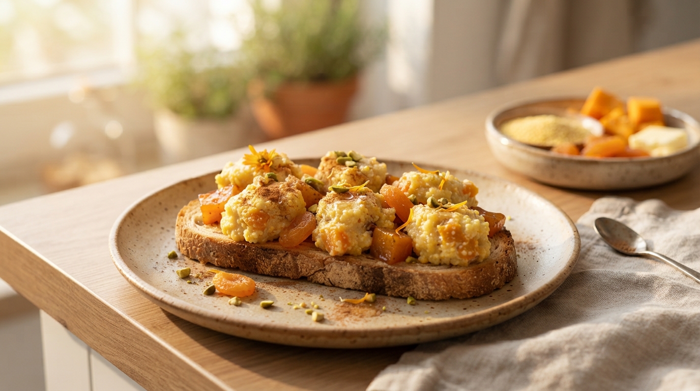 Пшенная каша «Солнечный кокон» с карамелизированной тыквой и курагой