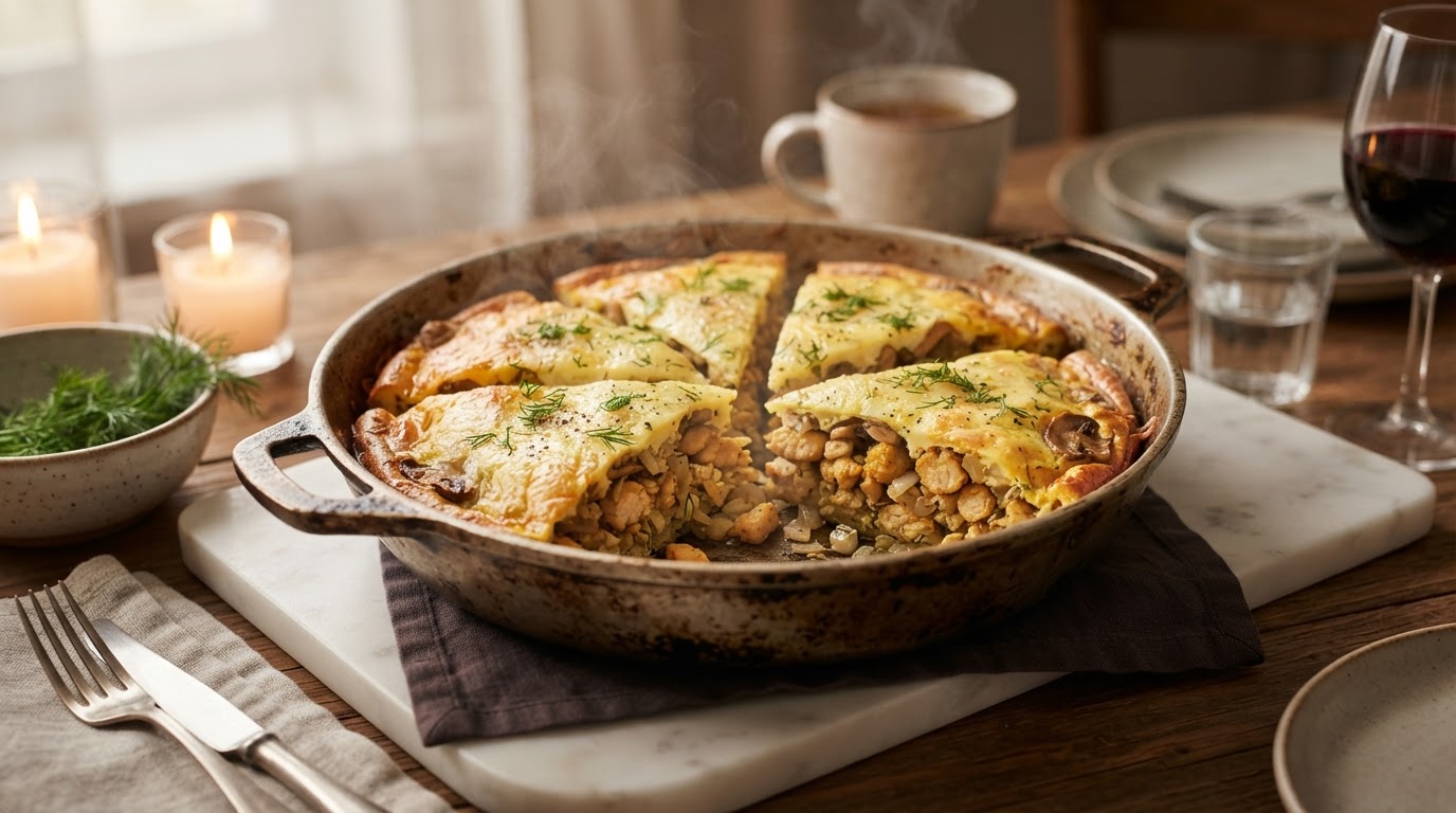 Грибные «Сковородки-пай» с куриным филе и сыром