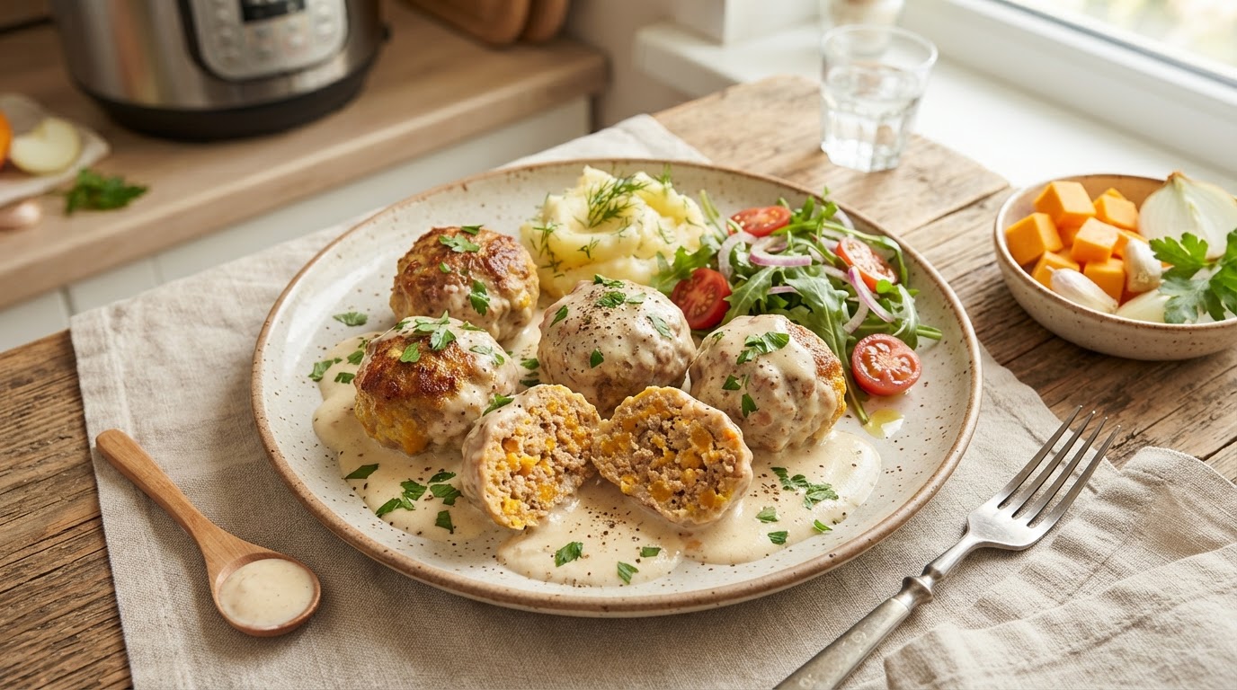 Тыквенно-мясные «Колобки» в сливочном соусе